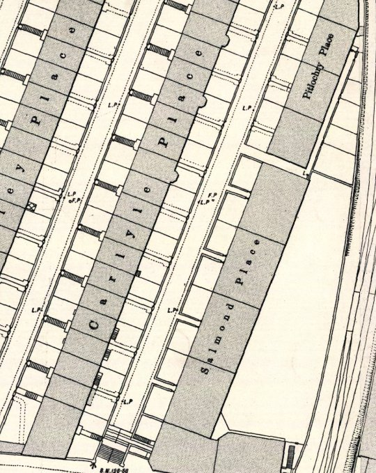 OS 1893 Town Plan, showing the east end of the Abbeyhill colonies. Reproduced with the permission of the National Library of Scotland