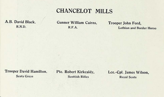 Chancelot Mill WW1 roll of honour.