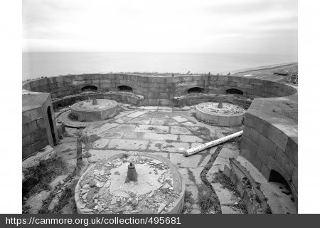 Concrete gun bases and cast iron pedestals on the roof of the Tower. © Canmore