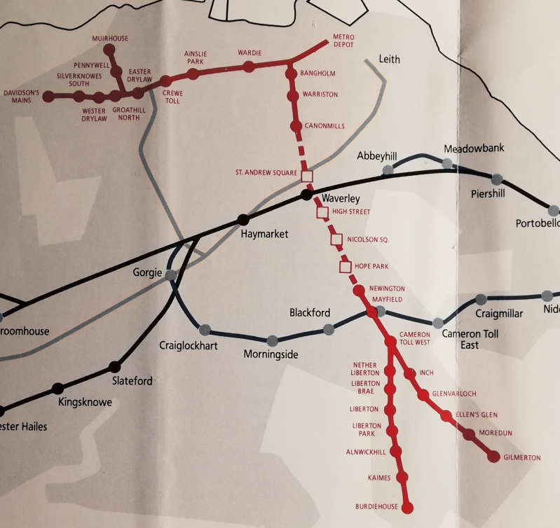 Edinburgh Metro route proposal schematic