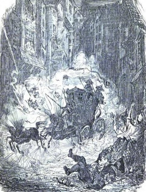 The Devil's fiery coach, which apparently conveyed Weir to Dalkeith to hear of news of the defeat of the Scots Army at the battle of Worcester