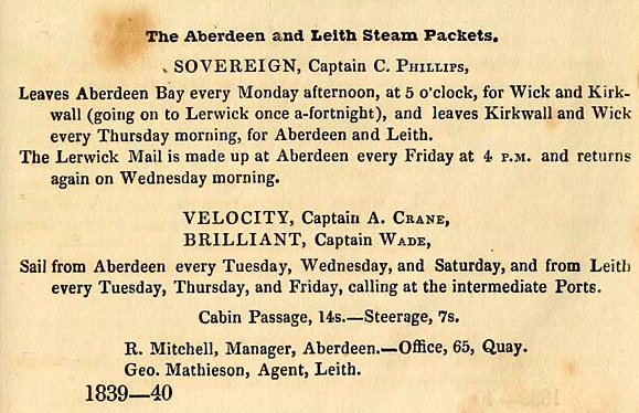 PO Directory advert for the Aberdeen and Leith Steam Packets