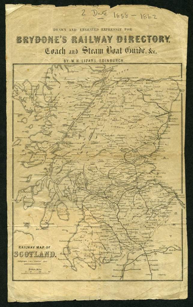 Brydone's Railway Directory. Railway Map of Scotland. 1858-1862 © The Board of Trustees of the Science Museum