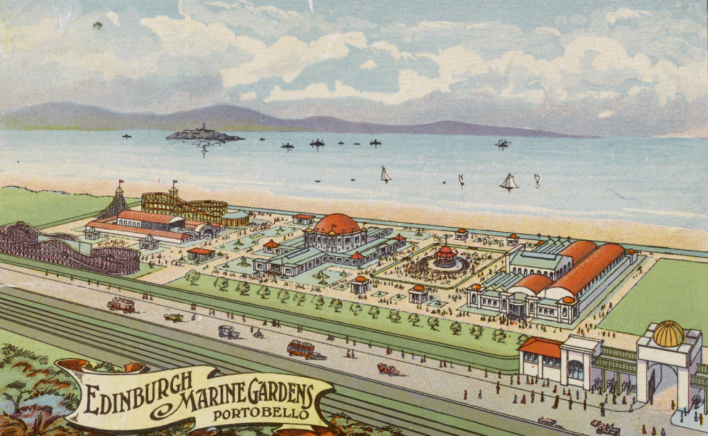 Portobello's Marine Gardens, with the island of Inchkeith and the Fife coast in the distance. © Edinburgh City Libraries