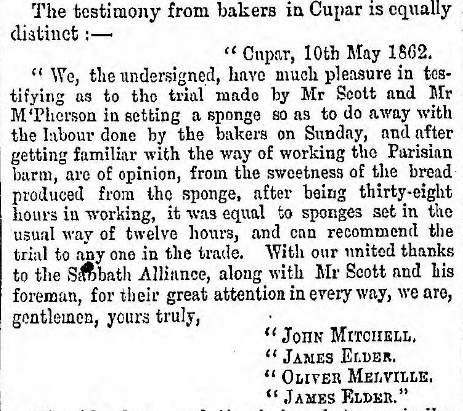 Letter recommending Sabbath-free dough techniques in the Caledonian Mercury - Tuesday 20th May 1862