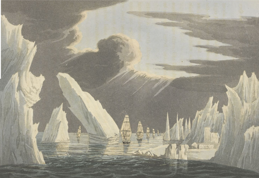 "Through the Ice, June 16 1818, Lat. 70° 44' N.", an illustration by Captain Ross