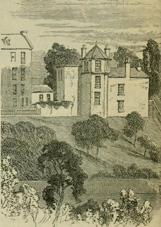 1878 Engraving of Poet's Guse Pye House, with Ramsay Garden built by his son the painter on its left.