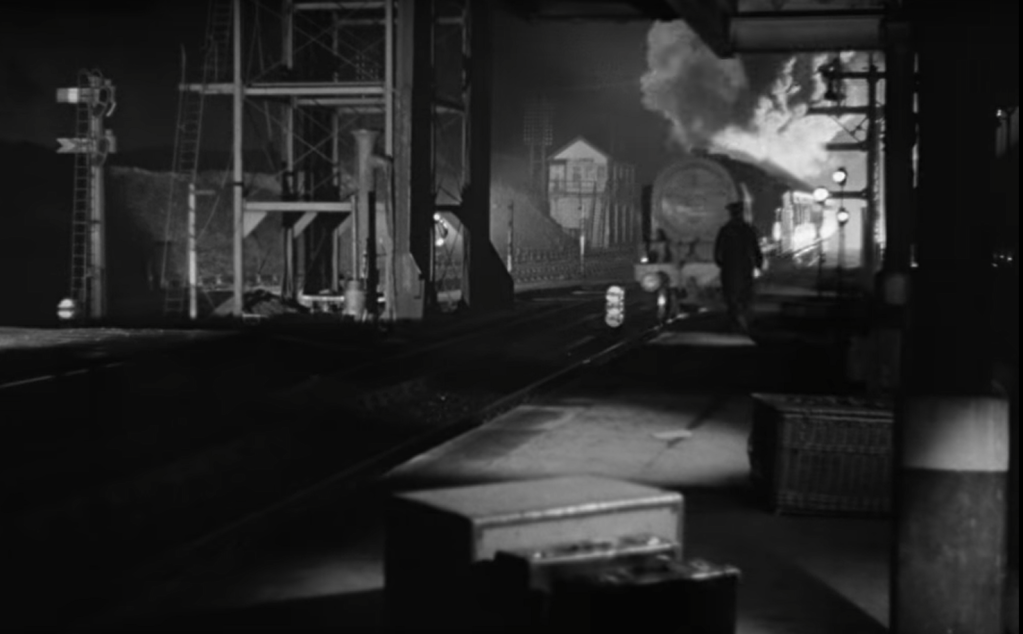 Night scene at a wartime station, still from "Brief Encounter"