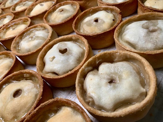 Scotch Pies with holes, sold by Tailford Meats, Broxburn
